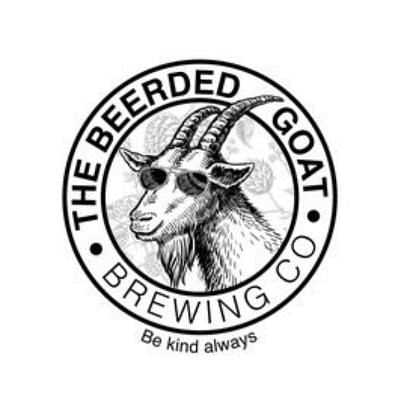 Logo of The Bearded Goat Brewing Co, featuring a goat with sunglasses and the motto "Be kind always.