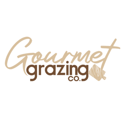 Gourmet Grazing Co. logo with stylized text and a cheese wedge design.